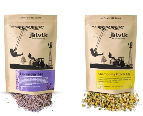 Image of Jaivik Uttarakhand - Lavender Flower Buds, Chamomile Tea (100g each), Unique Blend Crafted Loose Leaf For Chai Lovers Across India, Combo (Pack Of 2)