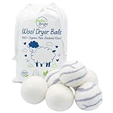 Organic Wool Dryer Balls Laundry Reusable (Set of 6) XL - 100% Pure New Zealand Wool - Natural Anti Static Fabric Softener Balls