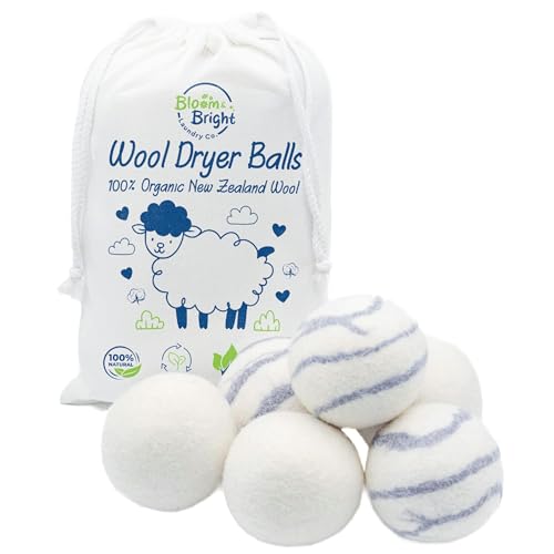 Organic Wool Dryer Balls Laundry Reusable (Set of 6) XL - 100% Pure New Zealand Wool - Natural Anti...