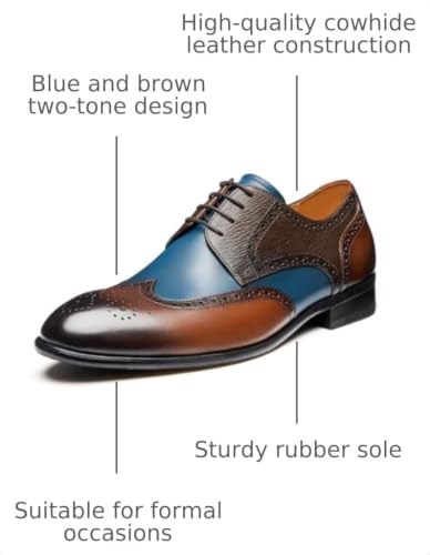 Image of Men's Dress Shoes, Genuine Leather Oxford Shoes for Men, Wingtip Brogue and Plain Toe Lace Up Formal Business Wedding Derby Shoes