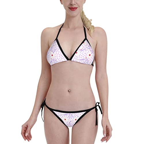 Eastsail Women's Tie Side Triangle Bikini Set High Cut 2 Piece Bikini Swimsuit Bathing Suit Pink