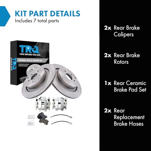 Image of TRQ Rear Brake Pad and Rotor Set Ceramic Calipers Compatible with 2014-2019 Infiniti Q50 2017-2018 Q60