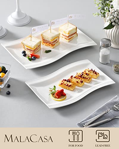 Malacasa Serving Platter, 13/11Inch Serving Dishes For Entertaining, Porcelain Rectangular White Trays For Party Banquet Dinner Sushi Dessert Appetizer Christmas Housewarming Gift, Series Flora #TOP2