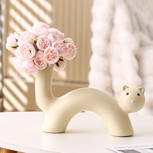 Vase en céramique chat pour fleurs et bourgeons de bureau - 5