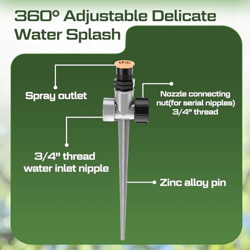 Tioncy 4 Pack Metal Lawn Sprinkler for Yard Garden Hose Sprinkler on Spike Base with Sprinklers Stake 360 Degree Adjustable Grass Water Nozzle for Grass Patio Irrigation Nurseries Greenhouse by Tioncy - Used condition - Image 2