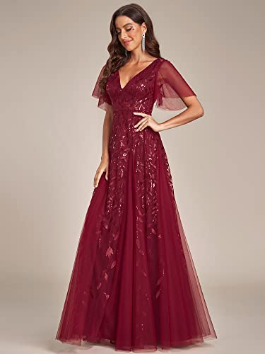 Image of Ever-Pretty Women's Sequin Formal Dresses Evening Gown Sparkly V-Neck Short Sleeve Floor Length Mother of The Bride Dress 736
