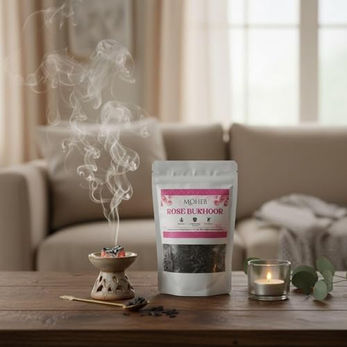 Image of Moheb Bukhur 25 Gram Arabic Fragrance Pouch | Long Lasting & Non-Toxic Bakhoor for Home, Office, Temple, Mosque | Use with Charcoal (Rose)
