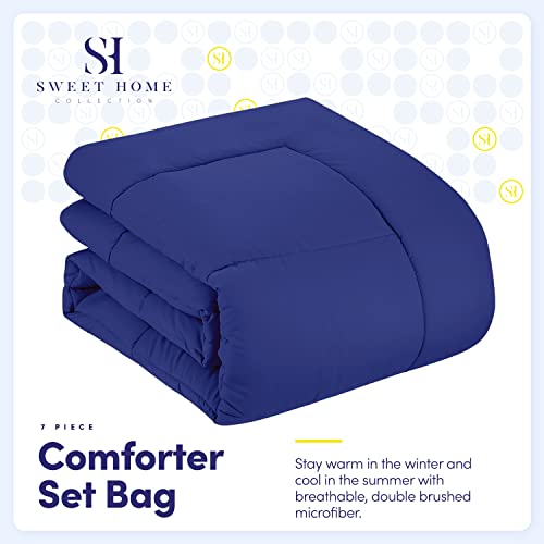 Sweet Home Collection 5 Piece Comforter Set Bag Solid Color All Season Soft Down Alternative Blanket & Luxurious Microfiber Bed Sheets, Royal Blue, Twin
