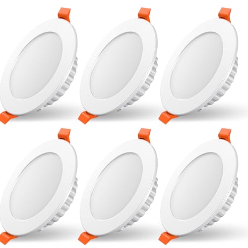 Downlight LED Recessed Ceiling Light, 7W 700LM LED Indoor Ceiling Spotlight with 2700K/4100K/6500K 3 Optional Colors, Ф75-95mm, AC 230V, for Ceiling Living Room Kitchen Bathrooms, 6 Pack