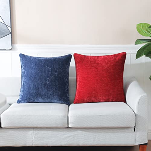 Hpuk Pack Of 2 Throw Pillow Covers Cashmere Decorative Square Pillowcases, Solid Cushion Covers For Sofa Couch Bedroom Office, 18 X 18 Inch, Navy #TOP6