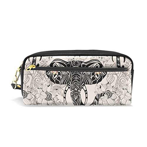 Astuccio con foglie di palma tropicale su sfondo geometrico astuccio per matite penne pennarelli articoli di cancelleria per scuola e ufficio multicolore verde pelle sintetica bianco nero