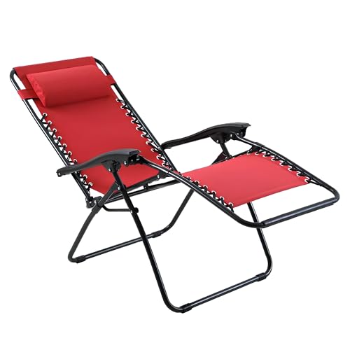 COSHANO Hamaca Silla Plegable Tumbona Reclinable Gravedad Cero para Exterior, Playa, Piscina, Camping, con Reposa Cabeza (Rojo)
