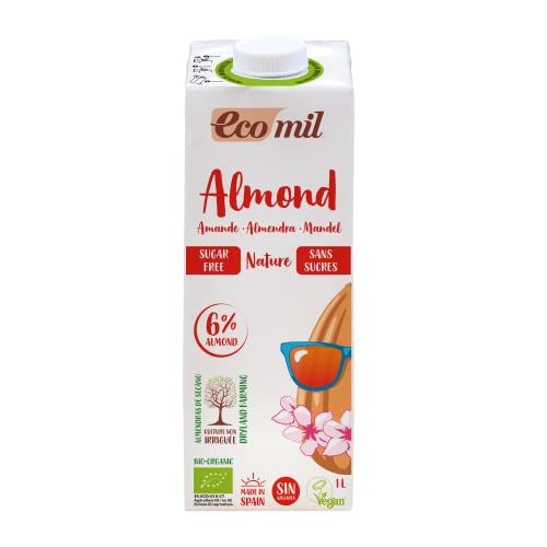 Ecomil - Almond Nature Bio, Bebida Vegetal De Almendras Ecológicas, Leche De Almendras, Sin Gluten, Sin Azúcares, Sin Lactosa, Vegana - 1 L