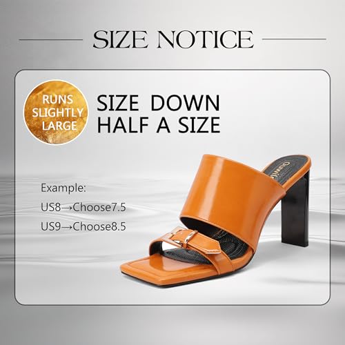 Ouwilov Women’s Orange Patent Square-Toe High Heel Mule Sandals – 3.5" Block Heel Slip-On Dress Shoes by Ouwilov - Used condition - Image 4
