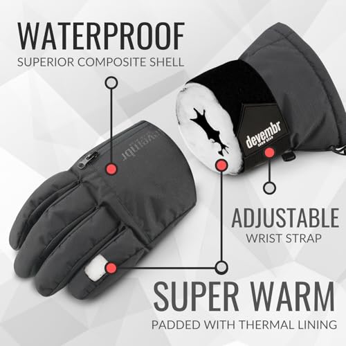 devembr Snowboarding Gloves with Wrist Guards, Ski Gloves Touchscreen, Black, M