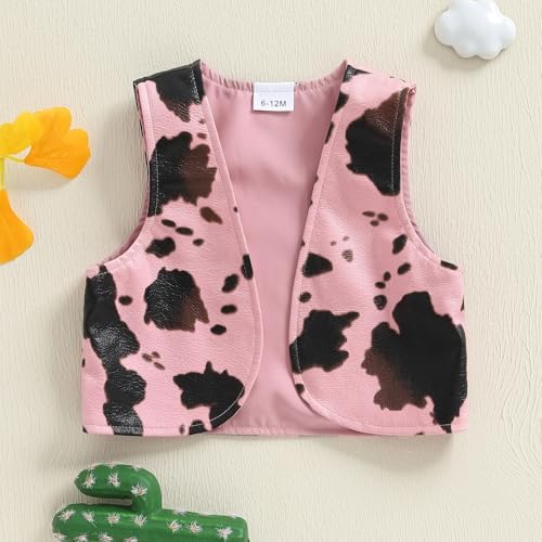 SAYOO Kids Western Vest Jacket Cow Print Open Front Cardigan Warm Sleeveless Waistcoat for Toddler Winter2