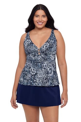 Trimshaper Womens Adjustable Molly Swim Tankini Top with Tummy Control and Molded Cups, Flora & Fauna, 8