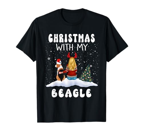 Christmas with My Beagle Dog Puppy Funny Xmas Maglietta