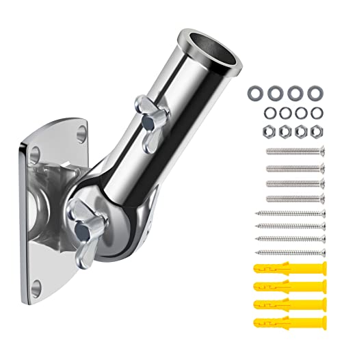 Flag Pole Holder For Outside House 316 Stainless Steel, Flag Pole Bracket Heavy Duty Wind & Rust Resistant With Hardwares, Flag Pole Mounting Bracket 180° Adjustable For 1" Inner Diameter (Silver) #TOP21