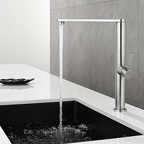 Faulkatze Robinet de cuisine Mélangeur de cuisine rotatif à 360 ° robinet de cuisine à levier unique réglable chaud et froid en acier inoxydable, mat Cover