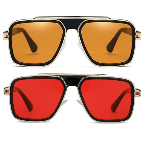 Image of Freckles Mark Trendy Retro Sunglasses for Men Women Stark Vintage Shades 70s Italian Fashion Square Metal Glasses