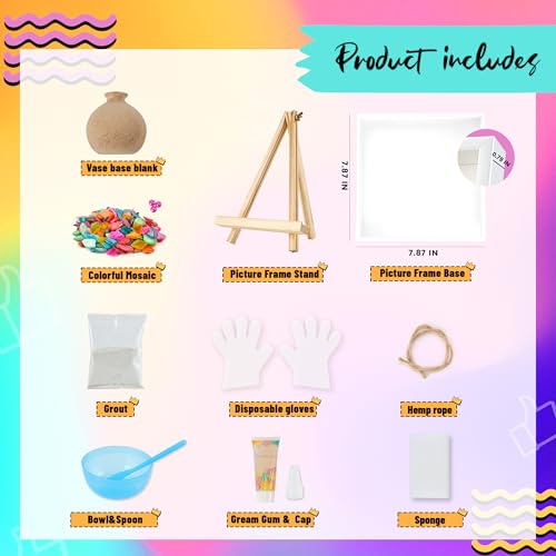 Joyclub DIY Vase Mosaic Painting Kit Mosaic Kits for Adults and Kids with Vase Flower Creativity Handmade Arts and Crafts Mosaic Making Projects Supplies Christmas Gifts Home Room Decor - Thumbnail 3
