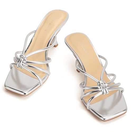 Image of Women's Strappy Square Open Toe Kitten Heels Sandals Knotted Design Summer Fashion Slip On Mule Style