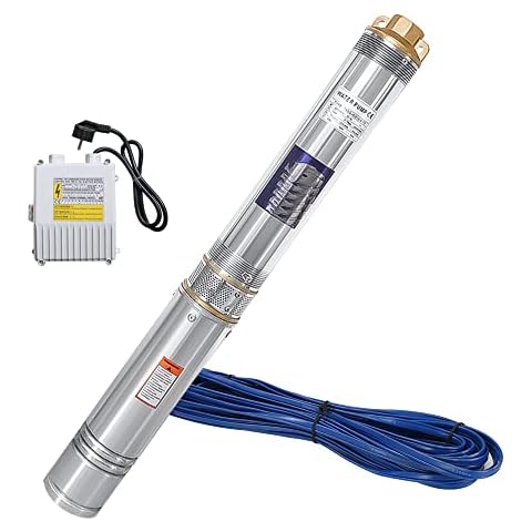 Sonnewelt 370W Tiefbrunnenpumpe, 4000l/h Brunnenpumpe mit 20m Kabel, Edelstahl Wasserpumpe Druck 3,4bar, Max. Förderhöhe 34m, max. 35°C, Tauchpumpe Edestahl Brunnenpumpen Sandverträglich Cover