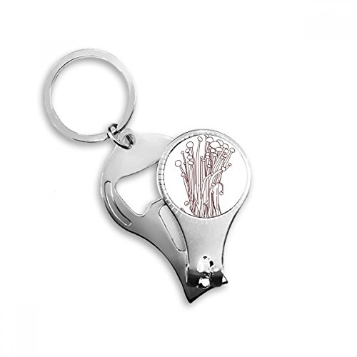 Flammulina Velutipes Mushroom Pattern Nail Nipper Ring Key Chain Bottle Opener Clipper