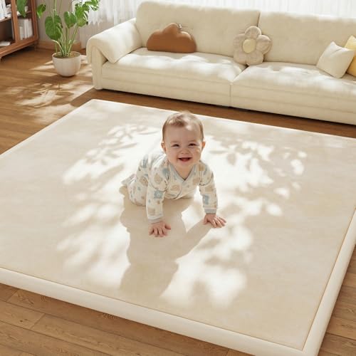 Baby Play Mat for Floor, 1.3'' Thick Memory Foam Tummy Time Mat - Super Soft Coral Velvet Nursery Rug with Non-Slip Backing, Crawling Mat for Toddlers/Infants, Yoga & Tatami Use, 50''x50''