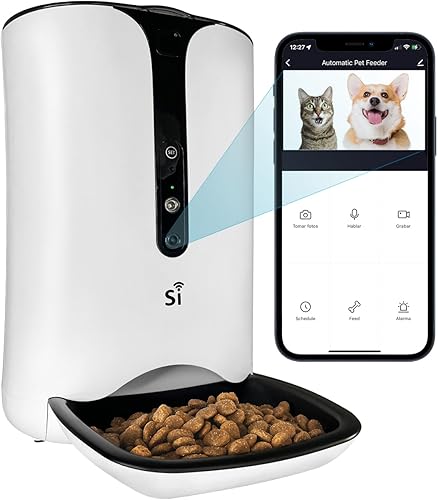 Comedero Gato Automático con Cámara WiFi, Horarios, Tanque 6L pienso seco para Gato, Audio bidireccional, Visión Nocturna. Compatible App Smart Life, Alexa, Google. Alimentador automático Perro
