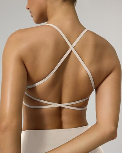 Image of PAVOI ACTIVE Open Back Strappy Yoga Workout Bras for Women - Low Support Criss-Cross Sports Gym Bra Removable Pads - FlexFlow