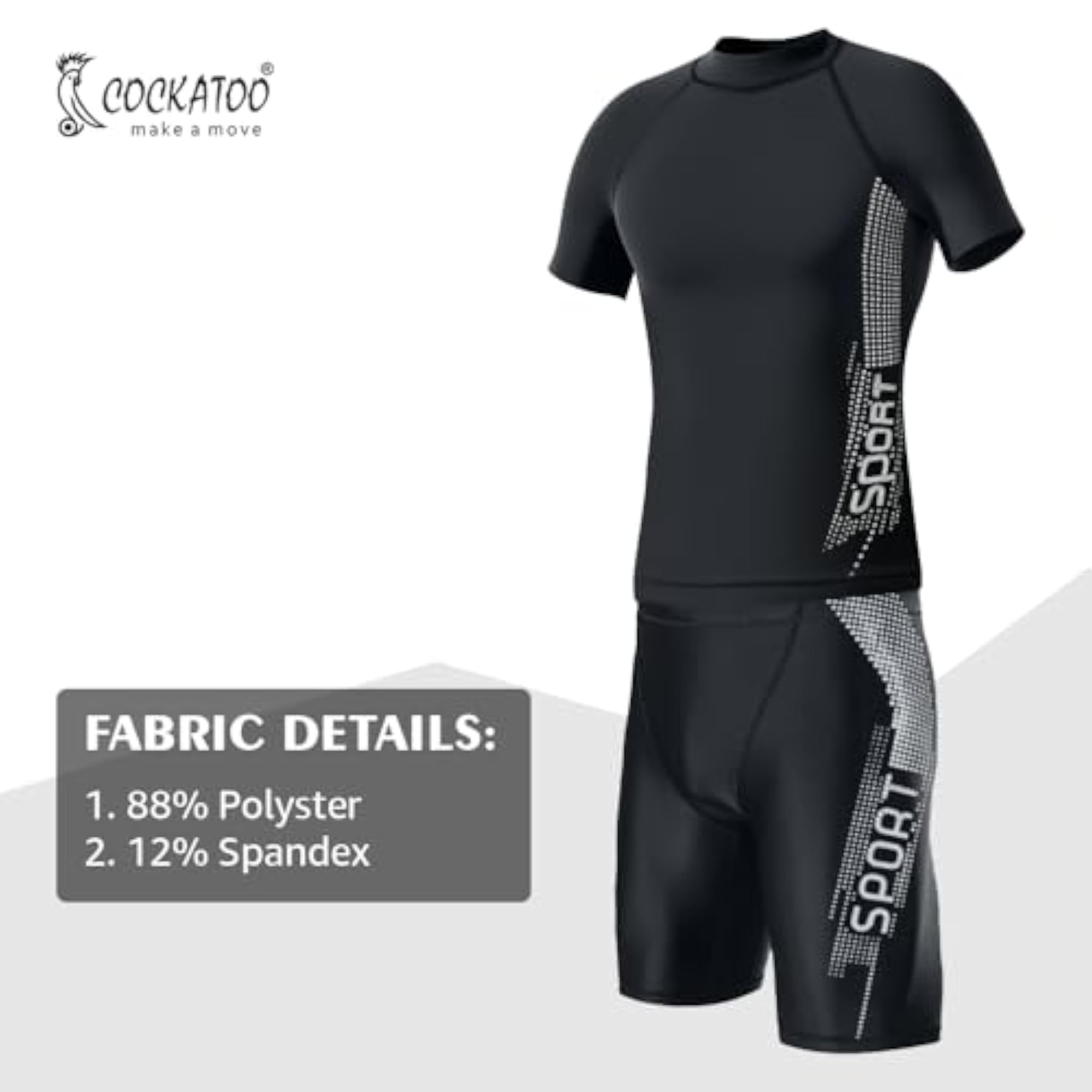 AM555-2 Piece Stretchy Compression Shirt and Short Set, Black, Size M-L