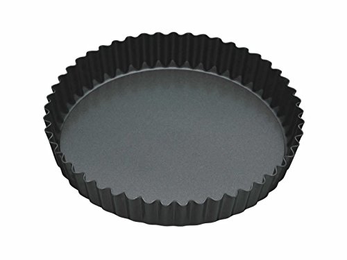 MasterClass Nieprzywierająca forma do tart i quiche z powłoką nieprzywierającą bez PTFE, PFOA i BPA, solidna stal węglowa o grubości 1 mm, karbowana stal węglowa, okrągła 23 cm (9''), z rękawem