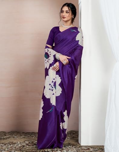 Image of SIRIL Women's Cotton Printed Saree With Unstitched Blouse Piece