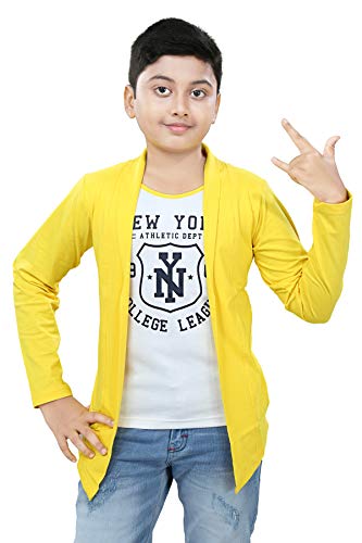 Image of Boy's Cotton White Printed T-Shirt with Blue Jacket Shrug