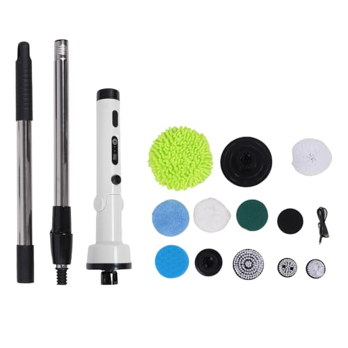 Yinhing Brosse de Nettoyage électrique, éproigne de Douche à Longue Poignée à épreuves avec 9 Têtes Remplaçables et Poignée Réglable, Pinceau de Salle de Bain pour Baignoire, Carreau, (White)
