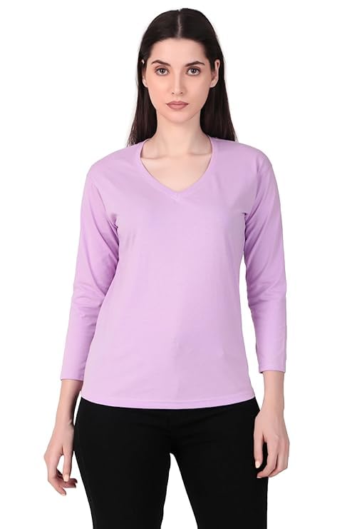 Image of Women's 3 /4 Sleeves Regular Fit V-Neck Cotton T-Shirt