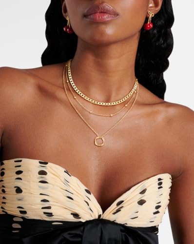Layered Gold Necklaces for Women, Layering Stackable Dainty 14K Gold Plated Circle Pearl Rectangle Pendant Choker Necklace for Women Trendy Cuban Link Snake Chain Necklace Fashion Jewelry Sets3