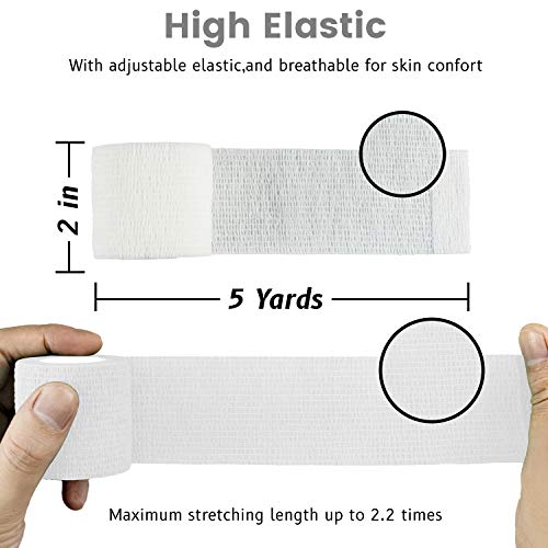 Fresinider 9 Rolls Self Adhesive Wrap Athletic Tape Gauze, Breathable Elastic Cohesive Bandage For Sports Injury & Pet (7 Pcs 2"X 5 Yards + 2 Pcs 1" X 5 Yards) (White) #TOP2