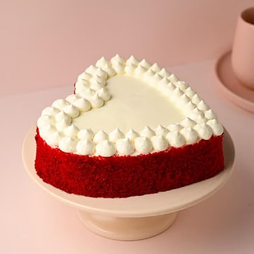 Image of FlowerAura Delicious Silky Smooth Fresh Heart Shape Red Velvet Anniversary Cake With Happy Anniversary Topper Gift For Girlfriend, Boyfriend, Husband, Wife, Parents, Friends (Same Day Delivery)(0.5Kg)