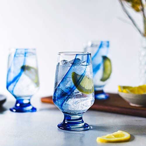 Libbey 57226 Blue Ribbon Goblet Glasses, Unique Blue Water Goblets Set Of 8, Thick Stemmed Water Glasses thumb #1