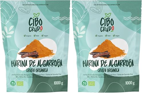 Harina de Algarroba Ecológica - 1Kg. Harina De Algarroba Sin Gluten Para Helados. Harina de Pulpa de Algarroba en Polvo. Raw Organic Carob Powder. (Paquete de 2)