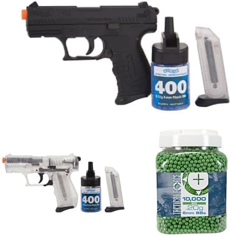 Walther Dual Air Soft Pistol P22 Bundle - Black & Clear (Airsoft Guns) + Tactical Force Premium Biodegradable 6mm Airsoft BBS Ammo, .20 Gram, 10,000 Count