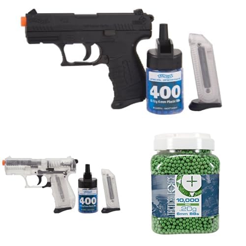 Walther Dual Air Soft Pistol P22 Bundle - Black & Clear (Airsoft Guns) + Tactical Force Premium Biodegradable 6mm Airsoft BBS Ammo, .20 Gram, 10,000 Count