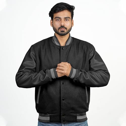 Image of Men's Fashion Varsity Jacket Causal Slim Fit Wool Letterman Baseball Bomber Jackets