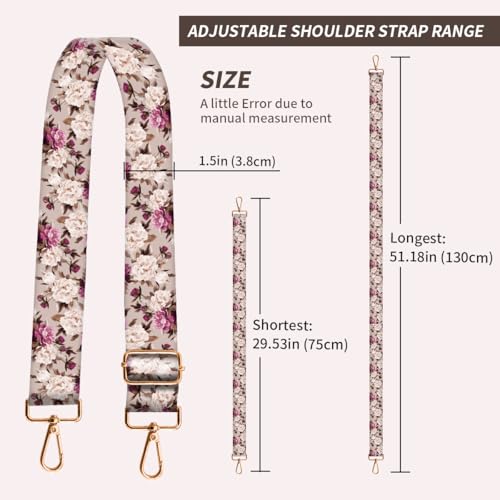 Image of Purse Strap Replacement Crossbody, 3.8cm Wide Shoulder Strap Adjustable Replacement Belt Gold Buckle
