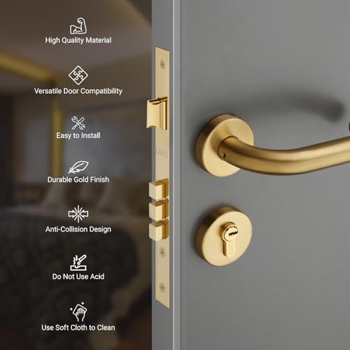 Image of LAPO Main Entry Mortise Lock Set | 50x85mm Lock Body | 70mm Cylinder | Fits 30-50mm Door Thickness | 3 Brass Keys | Gold Finish | Reversible Door Fit | Quick Install | 3 Years Warranty | CMH-6T