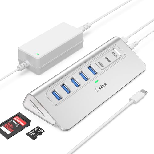 Image of Powered USB Hub 10Gbps, Intpw YH6AC Plus 10-Port USB Hub 3.2 (USB A /USB C 3.2+3 USB-A 3.0+2 PD 45W Fast Charging Port+SD /TF Card Reader), 65W Power Adapter,Aluminum USB HUB for PC,Laptop,iPhone 17 /16