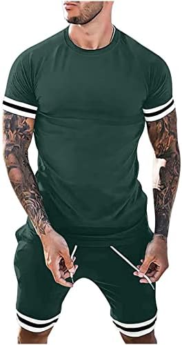 Mens Tracksuit 2 Piece Shorts Set Short Sleeve Crewneck T Shirt Casual Sweatsuits Jogging Outfits Activewear